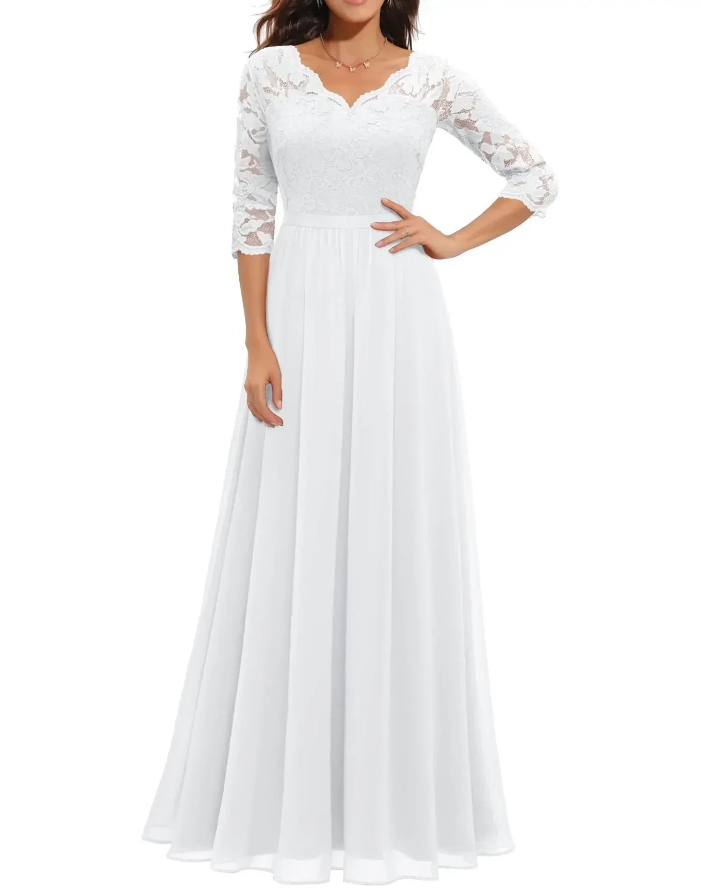 Lace V-Neck Chiffon A-Line Maxi Dress 7
