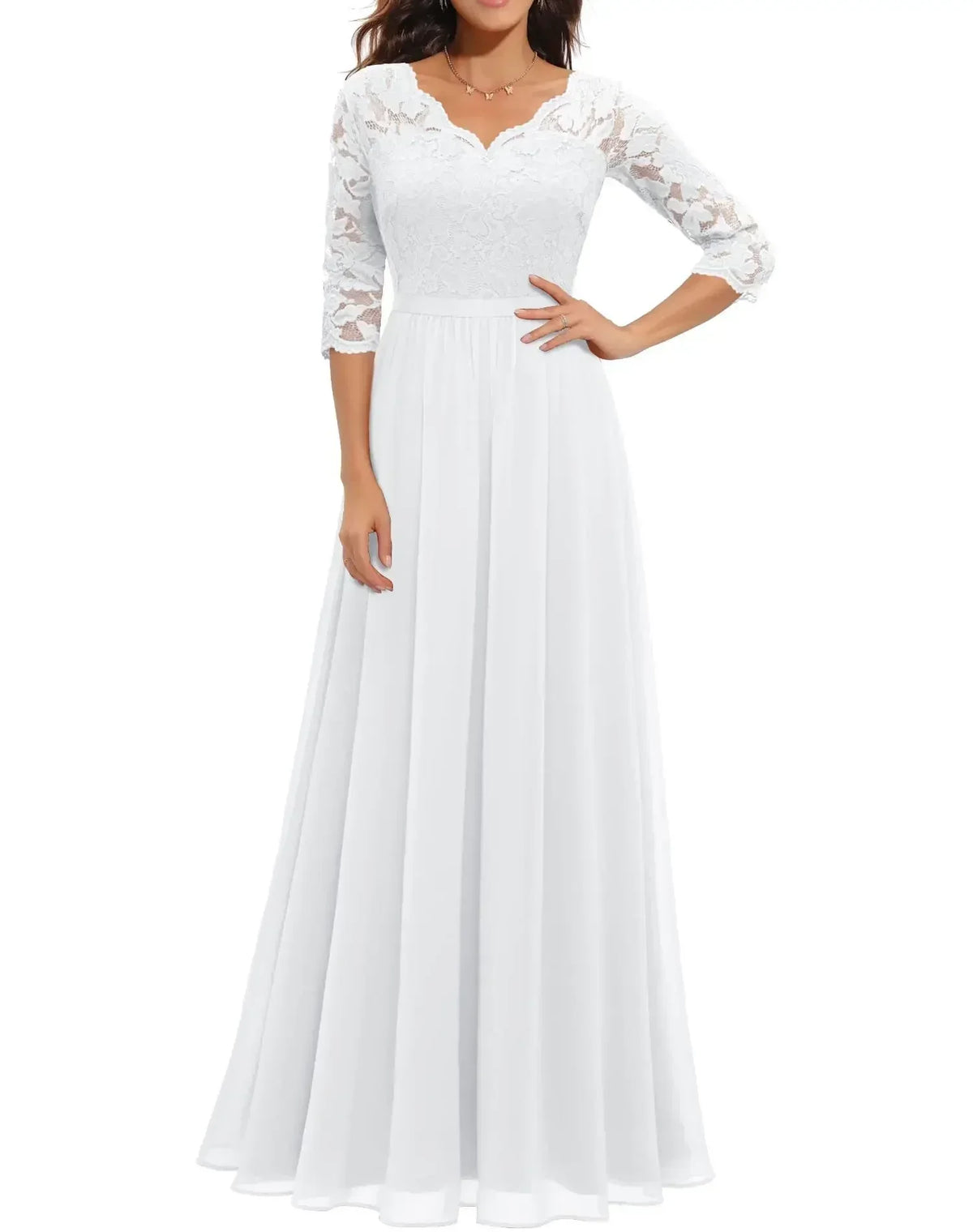 Lace V-Neck Chiffon A-Line Maxi Dress 7