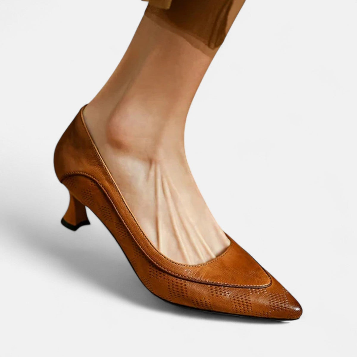Pointed Toe Snake Embossed Trim Kitten Heel Pumps