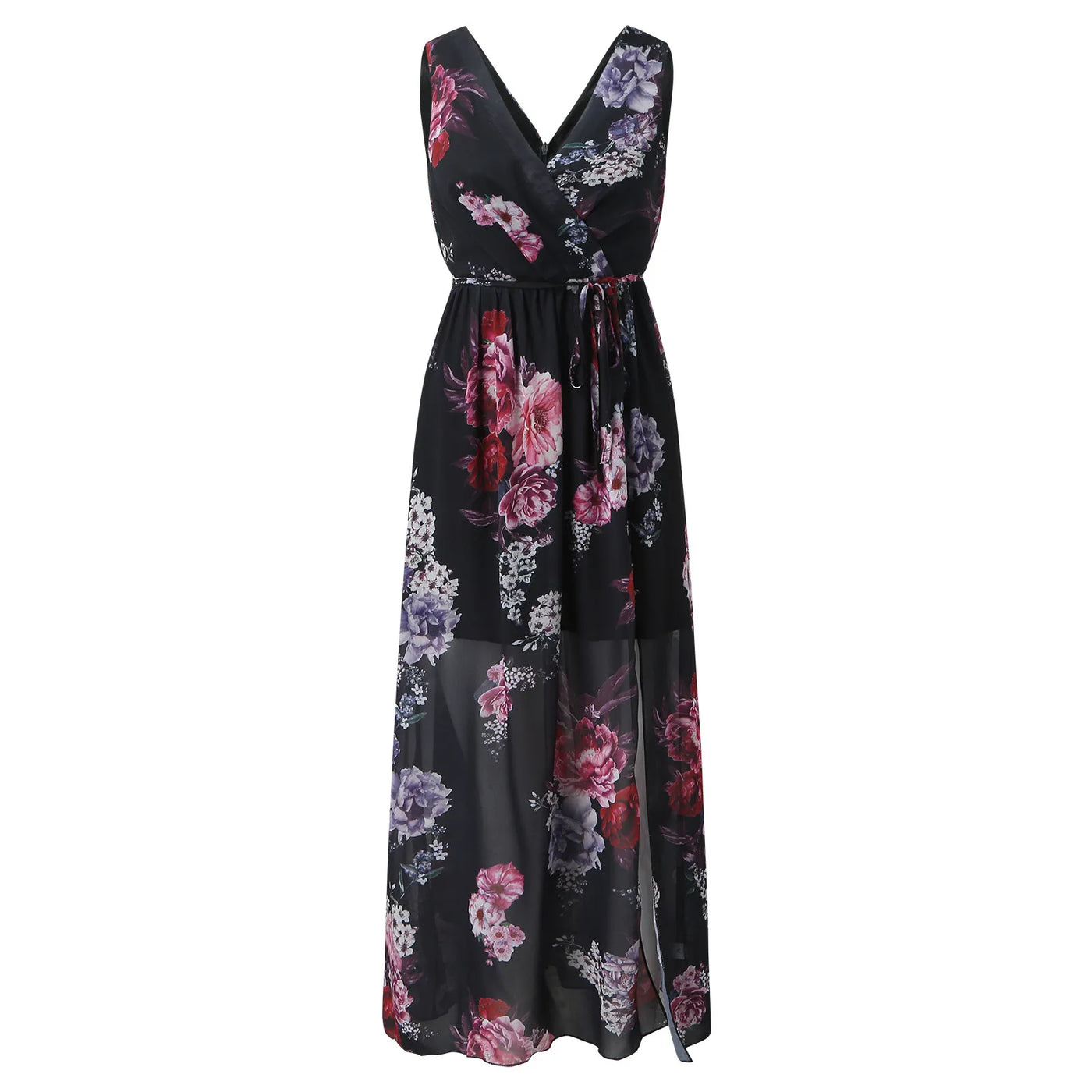 Floral V-Neck Wrap High Split Maxi Dress 5