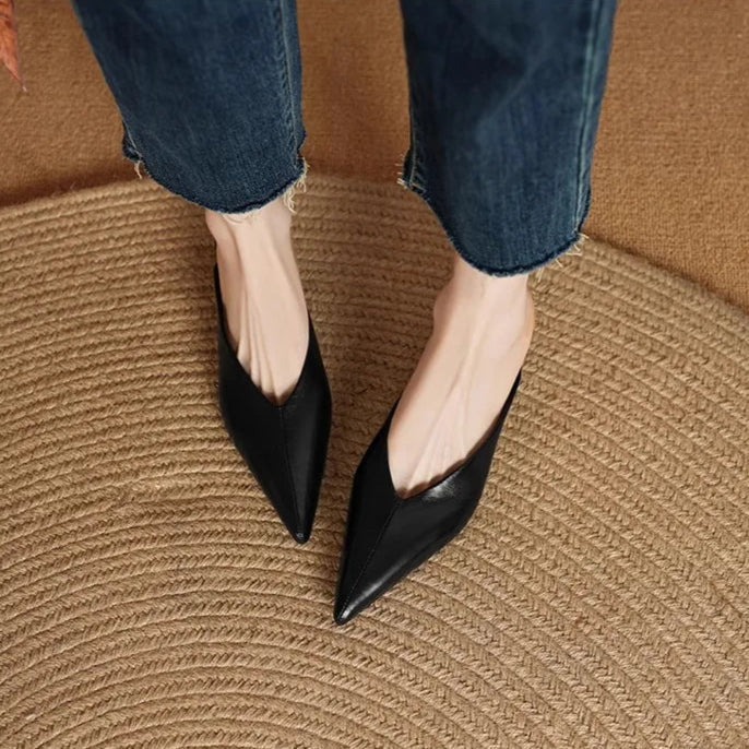 Pointed Toe Backless Wedge Heel Mules