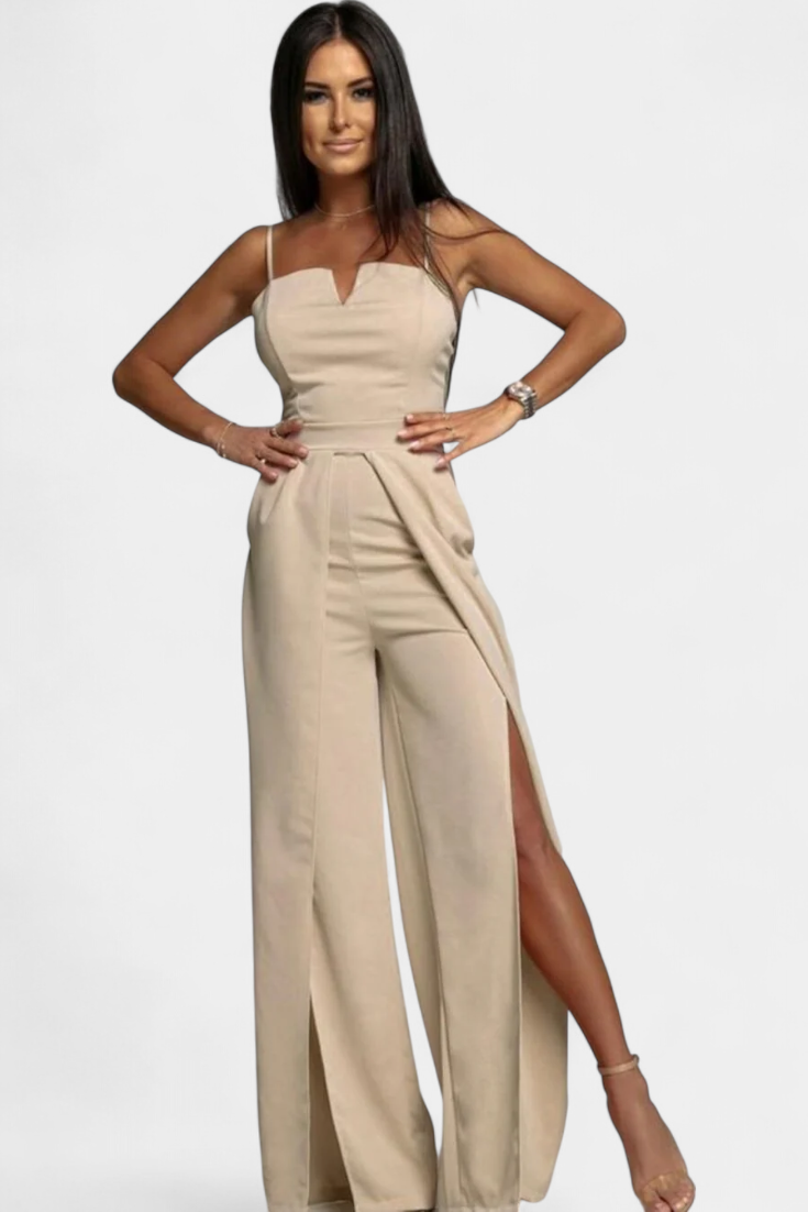 Spaghetti Strap Notch Neck Top and High Split Wide Leg Pants Two Piece Set