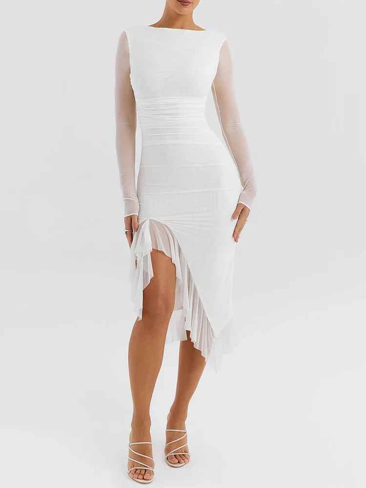 Ruffle Mesh Backless Midi Dress 4