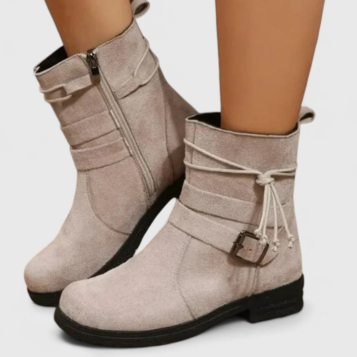 Suede Side Zip Tassel Round Toe Ankle Boots