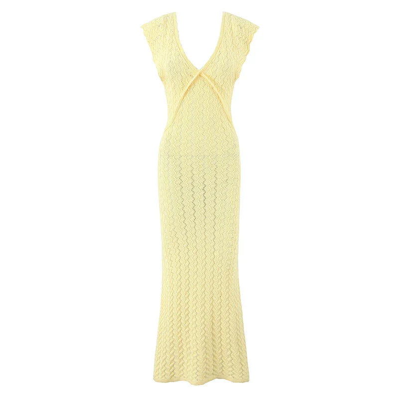 ALIZA KNITTED MIDI DRESS Yellow One Size