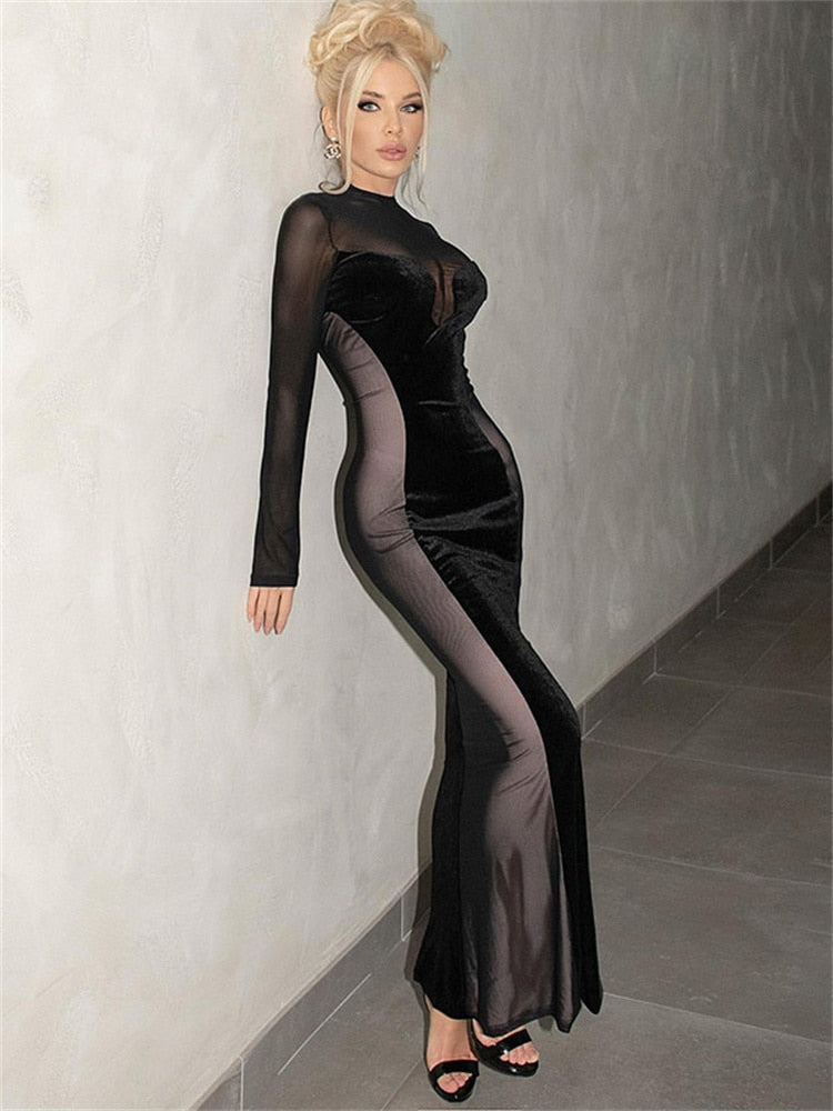 Patchwork Sheer Mesh Dress