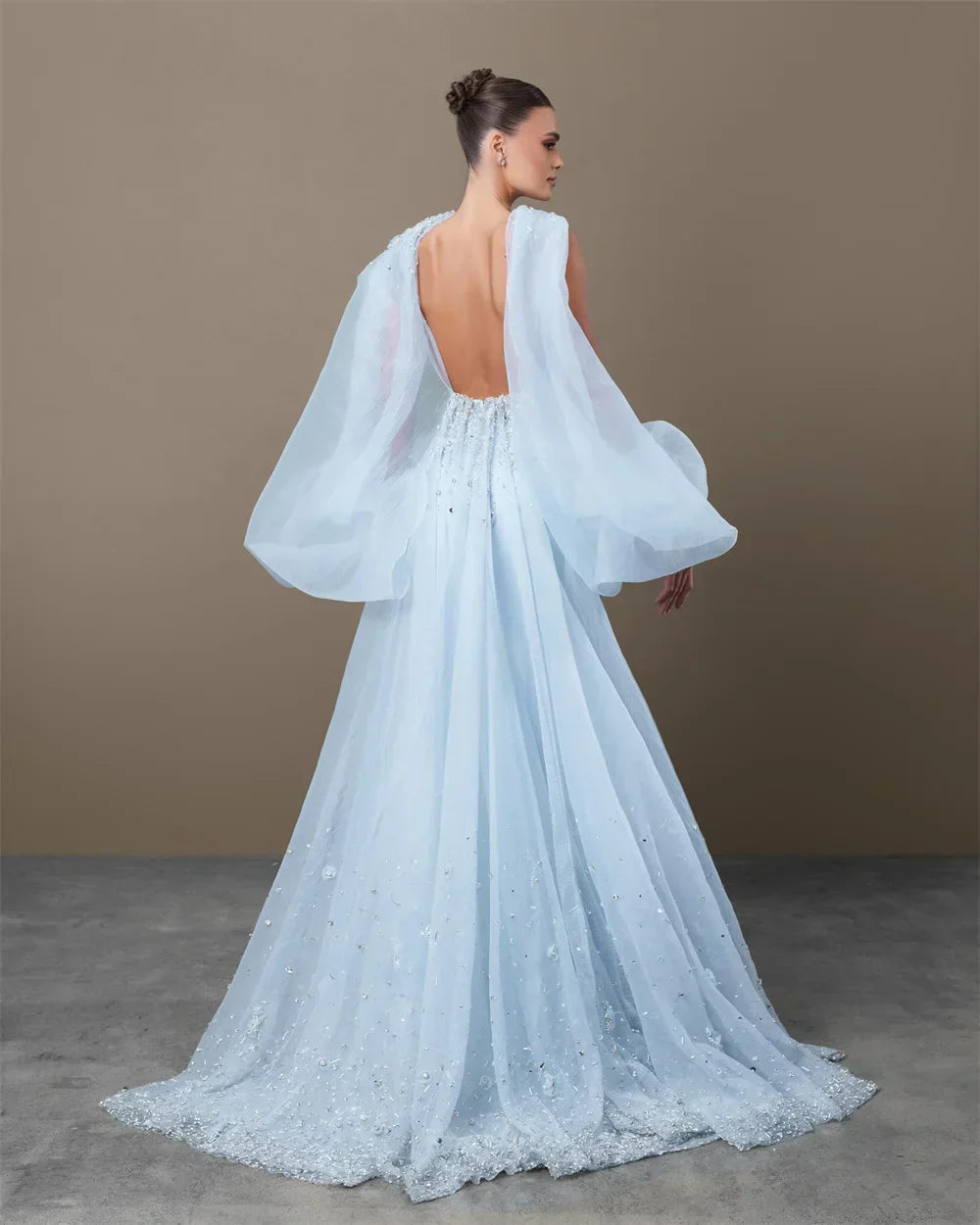 Satin Square Neck Beaded Cape Mermaid Evening Gown