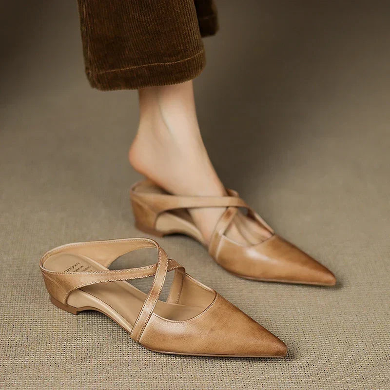 Pointed Toe Cross Strap Flats