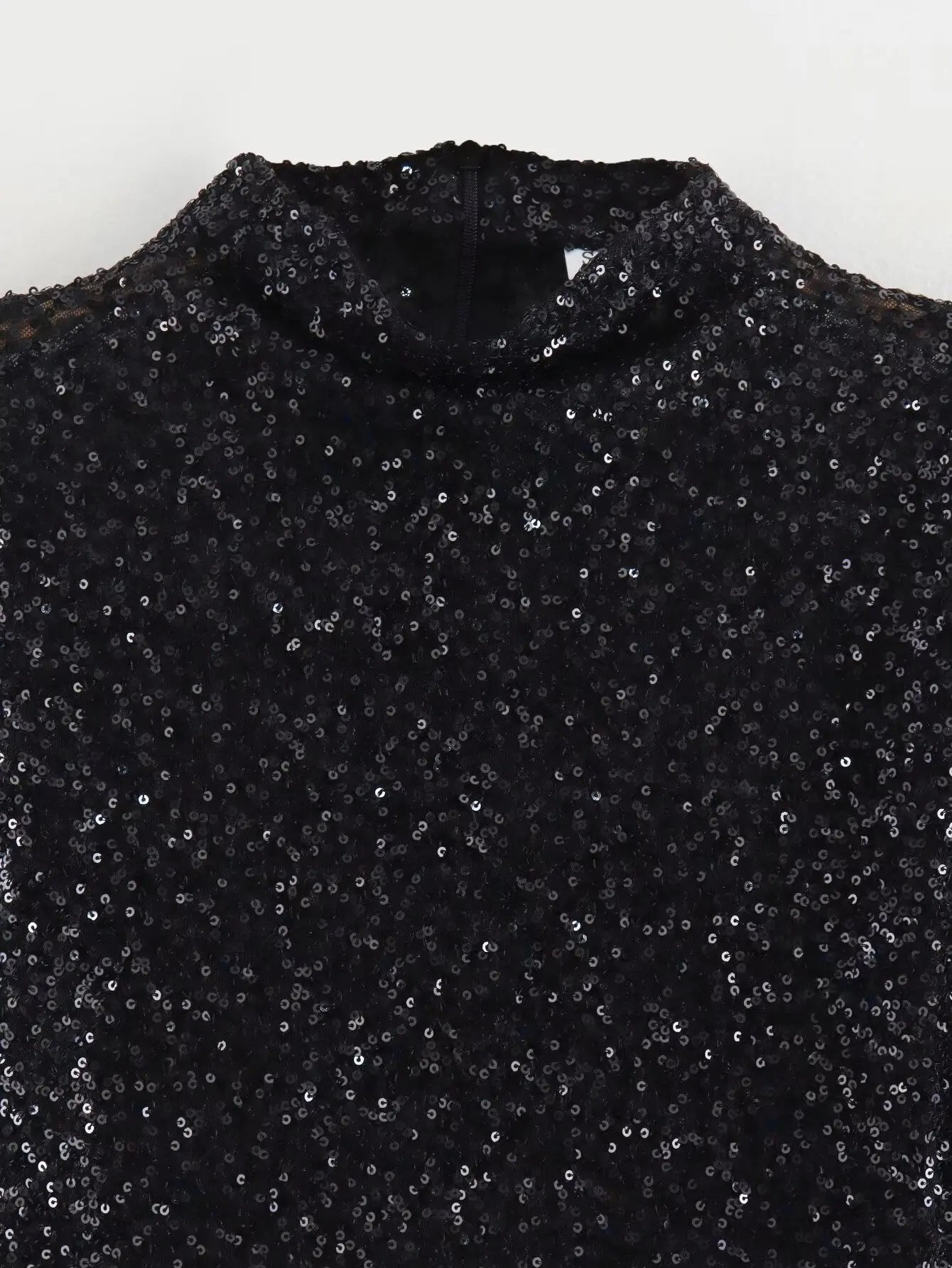 Sequin Mock Neck Shoulder Pad Sleeveless Bodycon Mini Dress