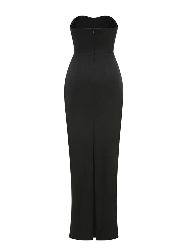 Strapless Faux Pearl Beaded Embellished Column Maxi Gown 9