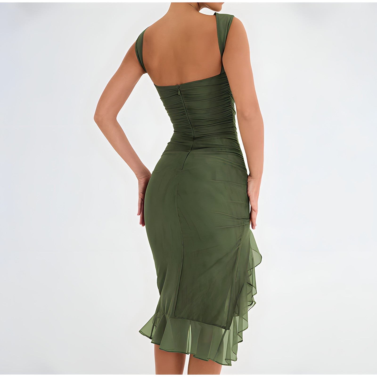 Elevated Irene Midi Dress with Ruffles Occasion Wear