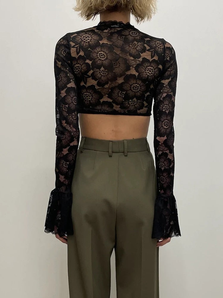 Lace Sheer Mesh Crop Top