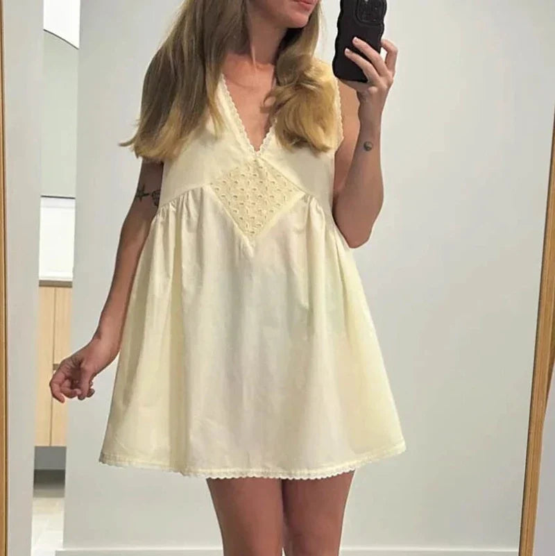 Lace Trim V Neck Flowy A-Line Mini Dress - View 2