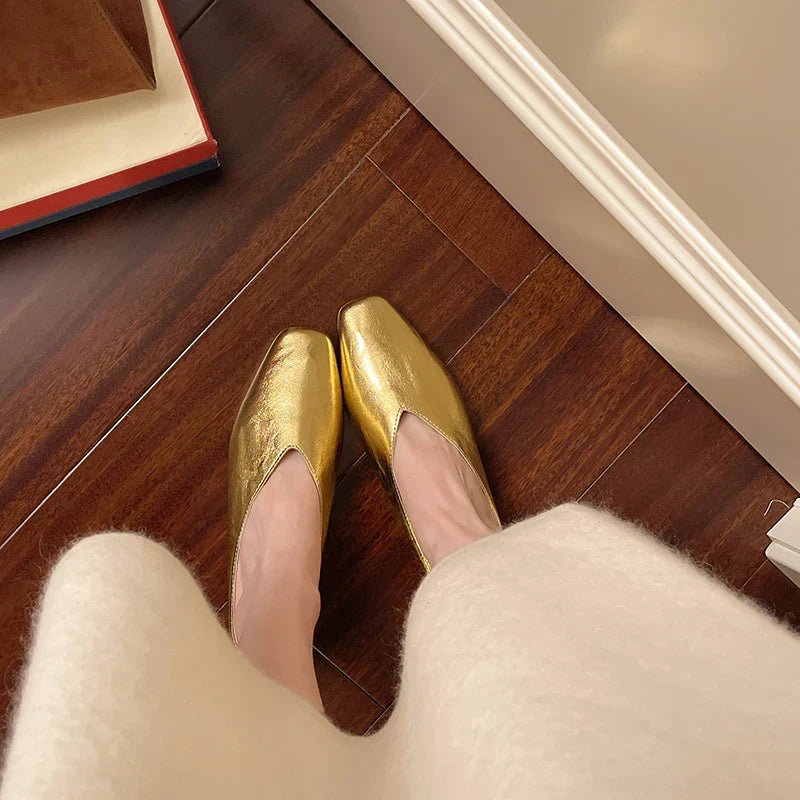 Metallic Square Toe Flat Mules