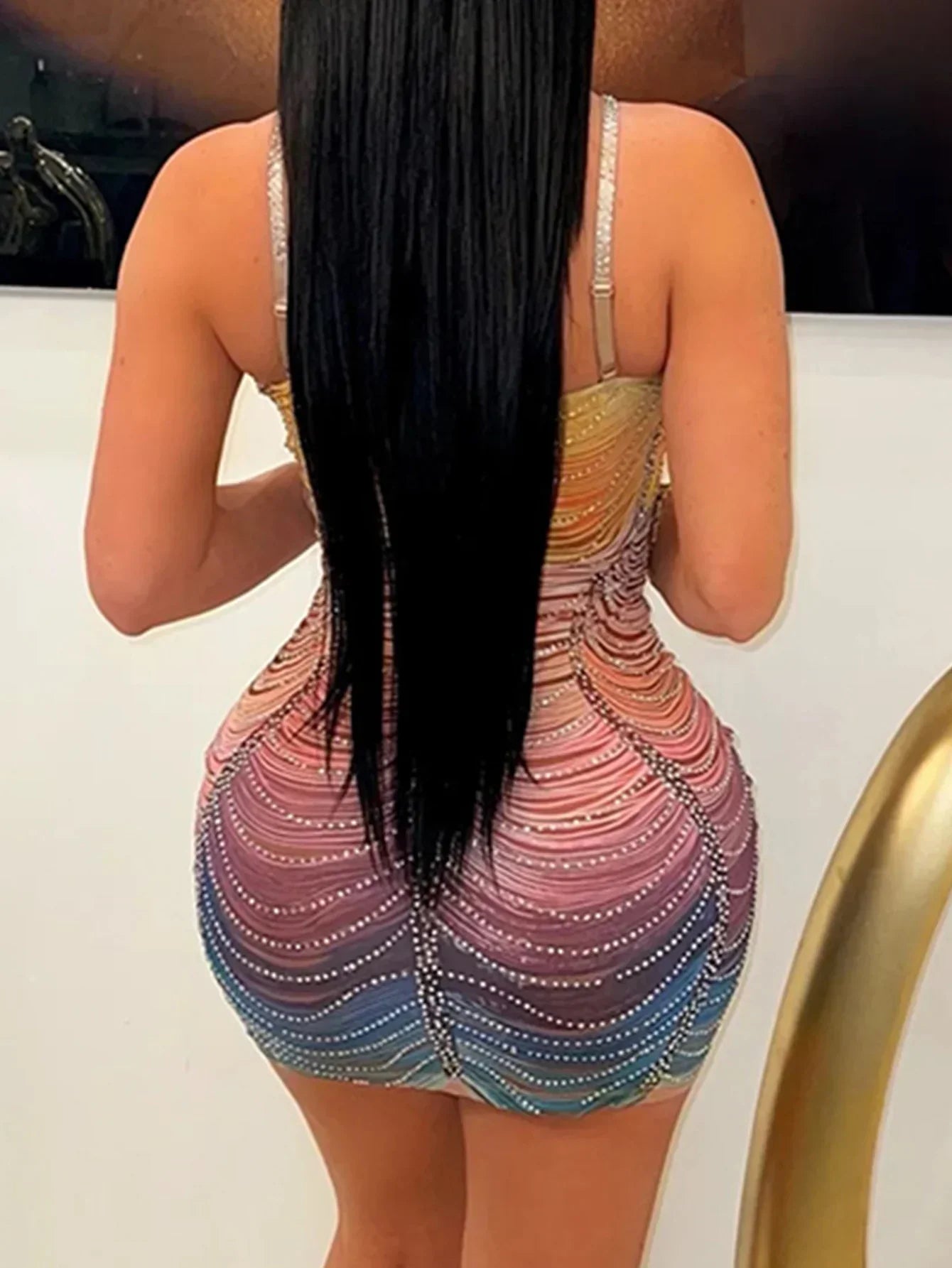 Halter Neck Rhinestone Fringe Bodycon Mini Dress