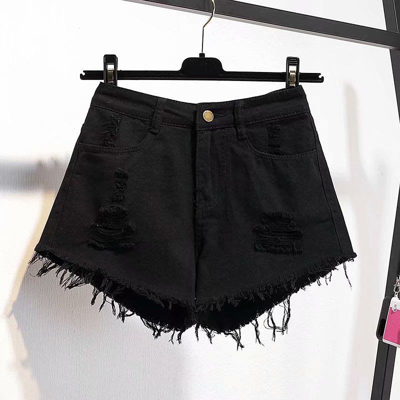 KittenAlarm - Casual High Waist Denim Shorts Women Summer Pocket Tassel Hole Ripped jeans Short Female Femme Short Pants Women