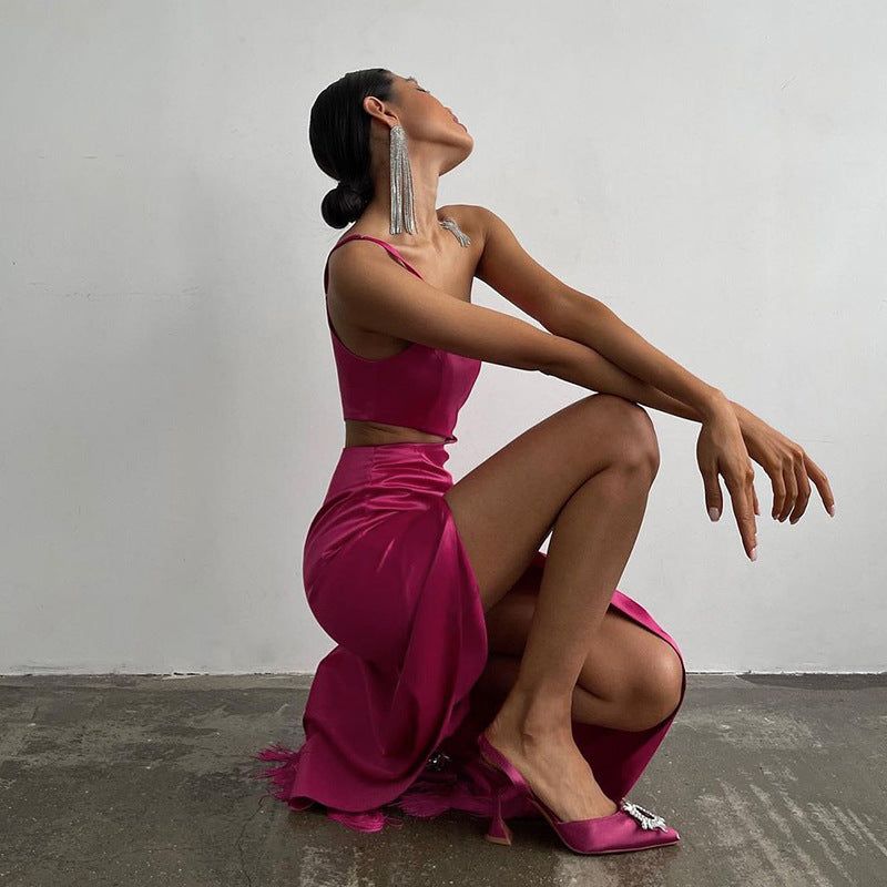 Into The Bloom High Split Satin Maxi Dress - View 11