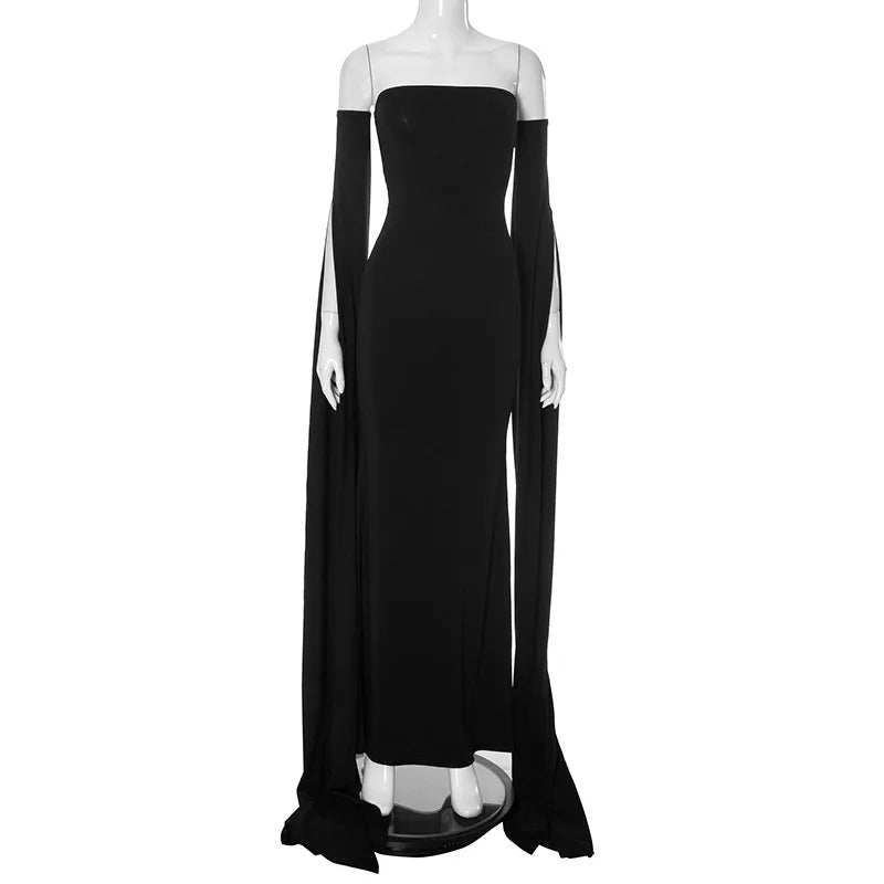 Strapless Extra - long Flare Sleeves Dress