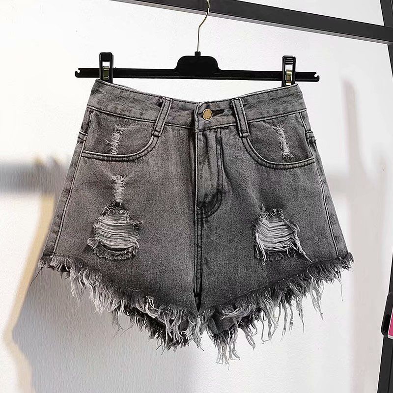 KittenAlarm - Casual High Waist Denim Shorts Women Summer Pocket Tassel Hole Ripped jeans Short Female Femme Short Pants Women