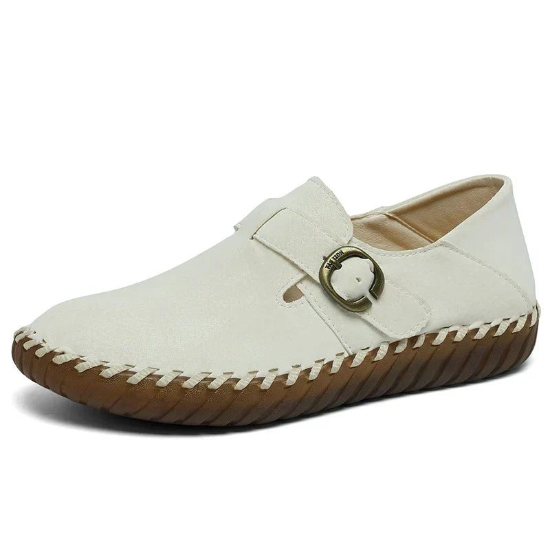 Buckle Strap Stitched Slip On Loafers
