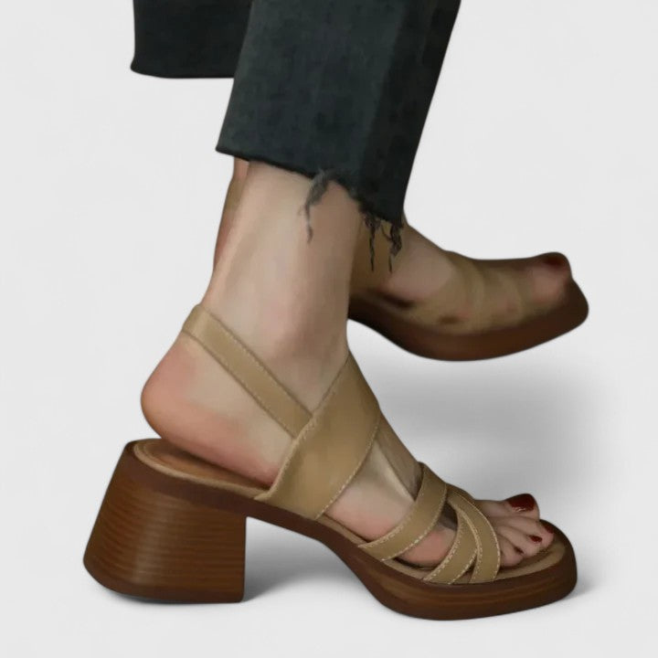 Open Toe Strappy Slingback Platform Block Heel Sandals