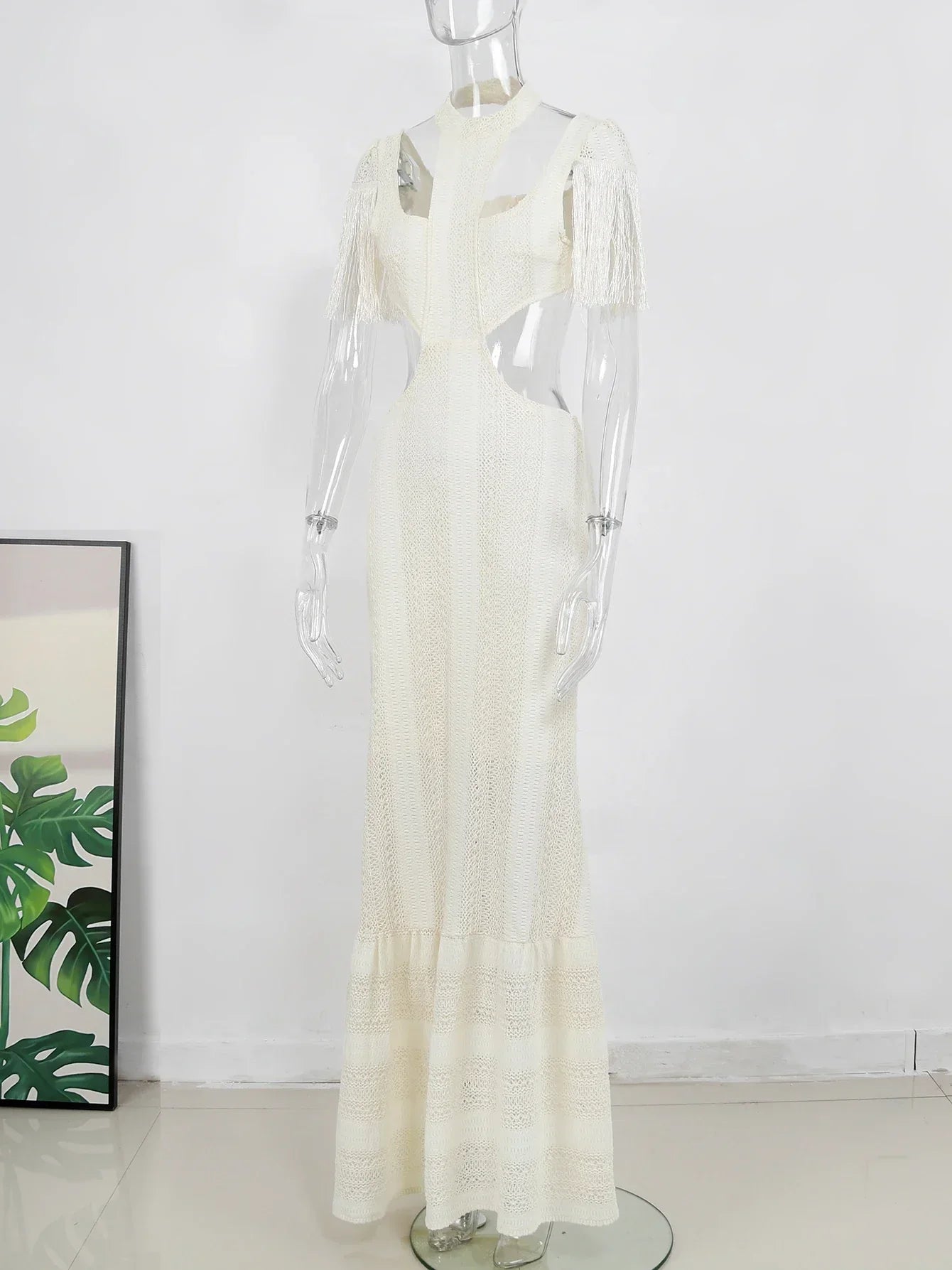 Deep V - Neck Tassel Long Party Dress