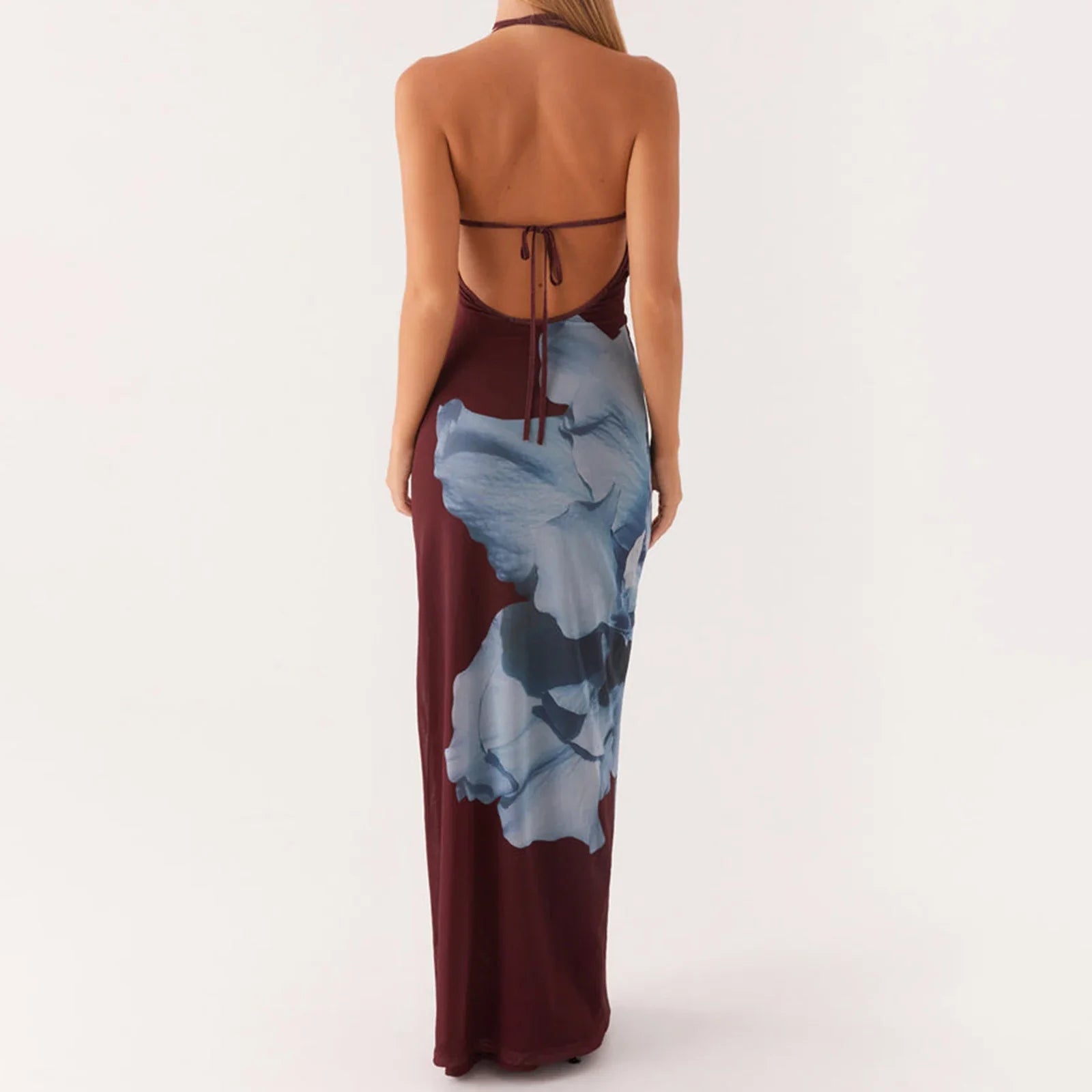 Sleeveless Laceup Open Back Floral Print Slip Dress