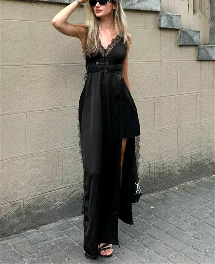 Lace Trim V-Neck Sleeveless High Split Slip Maxi Dress 9