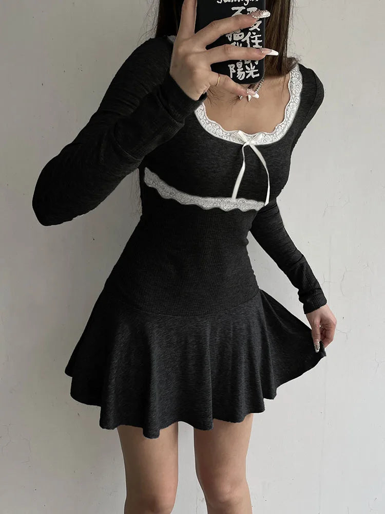 Patchwork Lace Square Neck Mini Dress - View 5