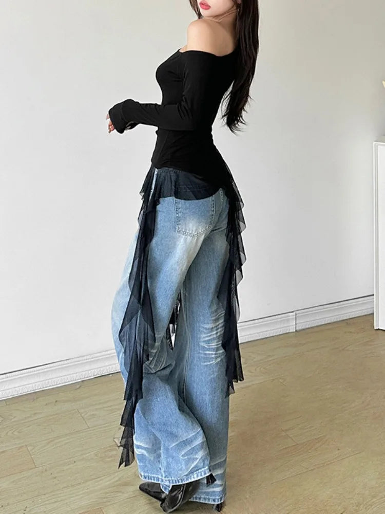 Irregular Patchwork Gauze Sheer Top