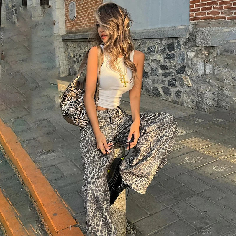 Leopard Print Low Waist Wide Leg Baggy Jeans 4
