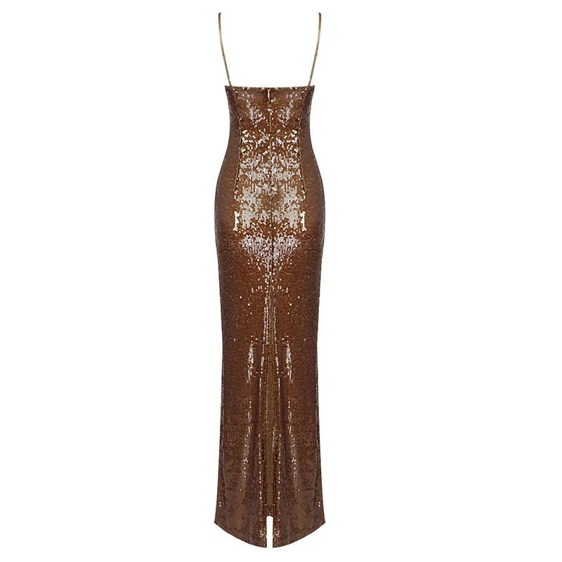 Sequin Ruched Bodycon Maxi Dress