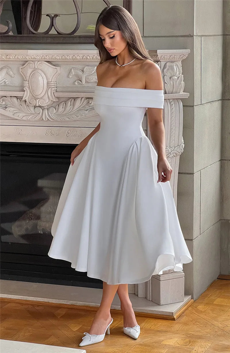 Off - Shoulder Flare Midi Dress