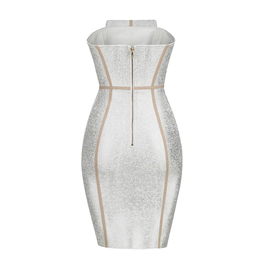 Rhinestone Strapless Corset Mesh Panel Bandage Mini Cocktail Dress