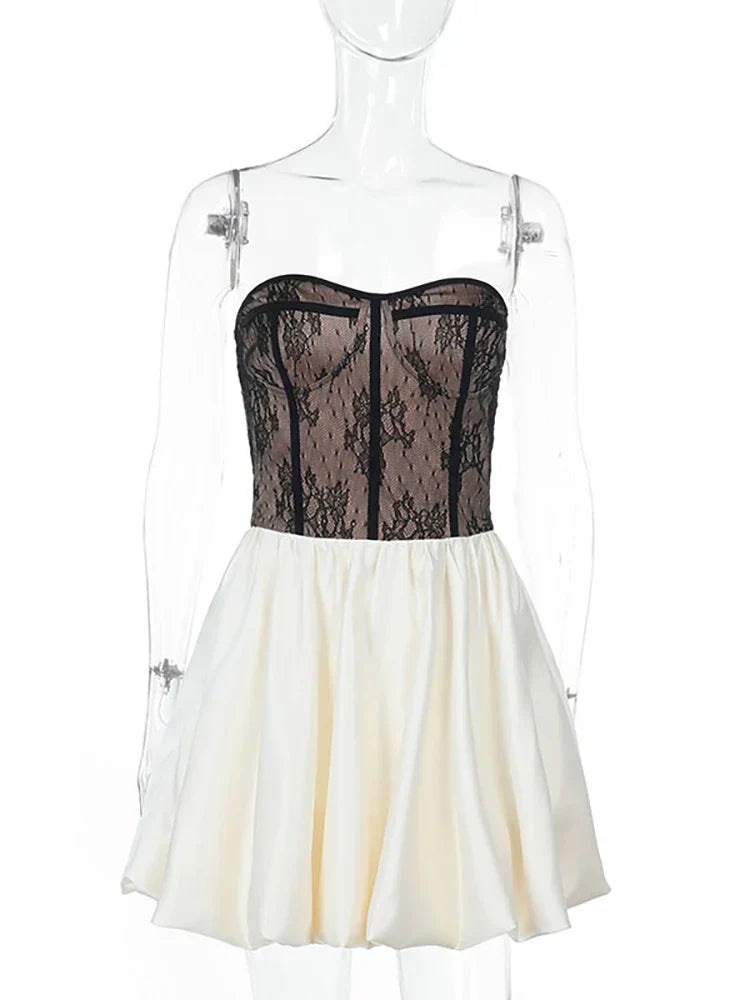 Patchwork Lace Black Backless Dress - View 6