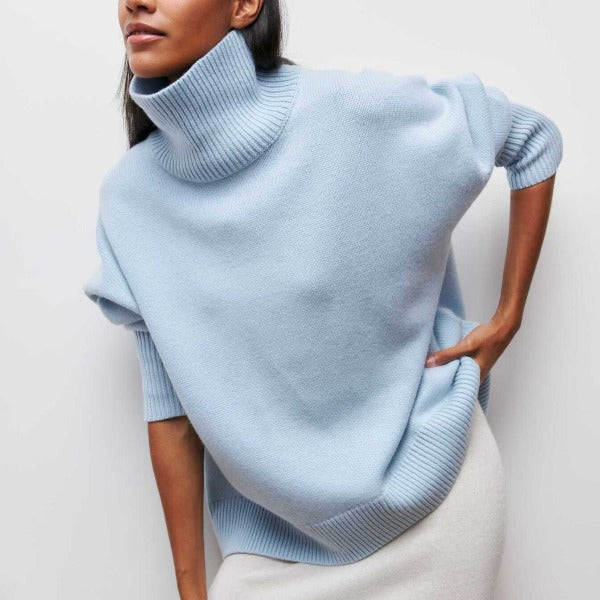 Turtleneck Short Sleeve Oversized Knit Sweater
