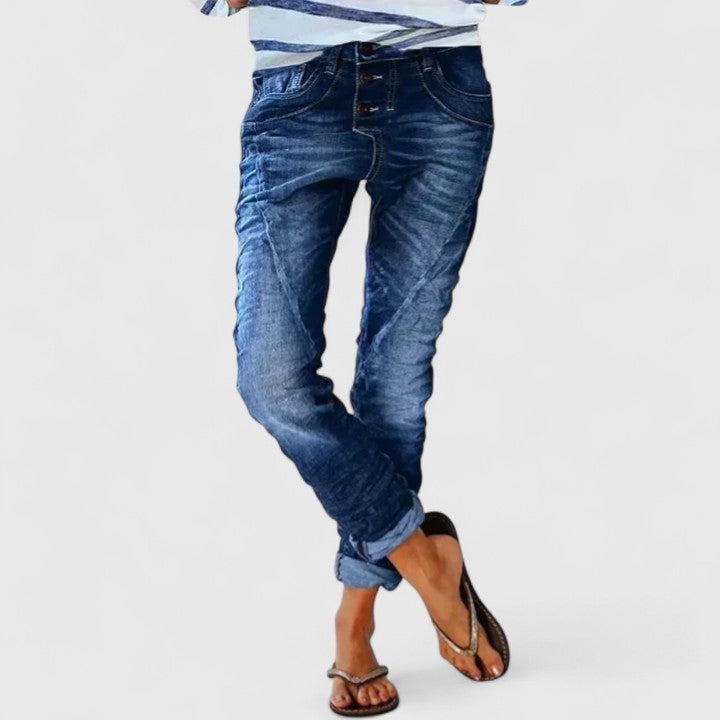 Faded Relaxed Fit Cuffed Boyfriend Jeans