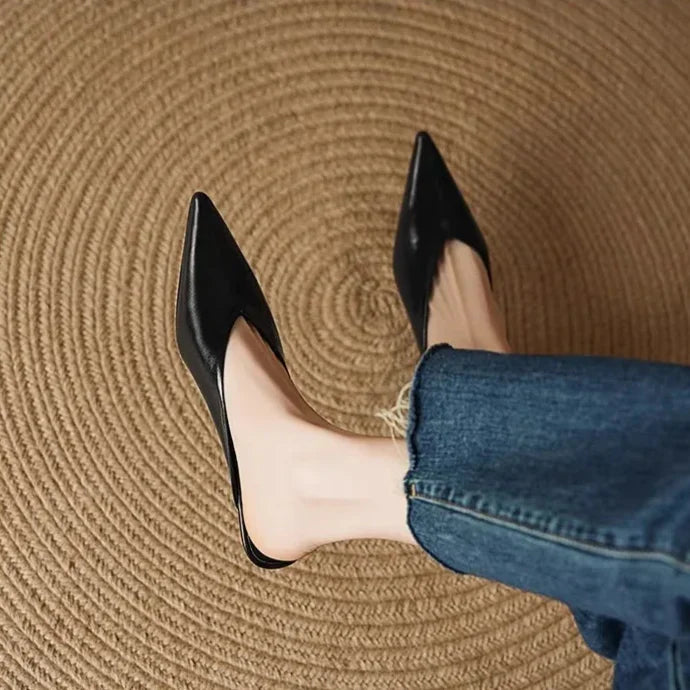 Pointed Toe Backless Wedge Heel Mules
