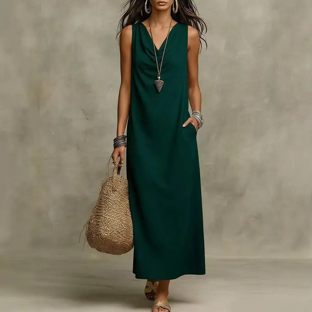 Cowl Neck Sleeveless Maxi Dress Summer 4
