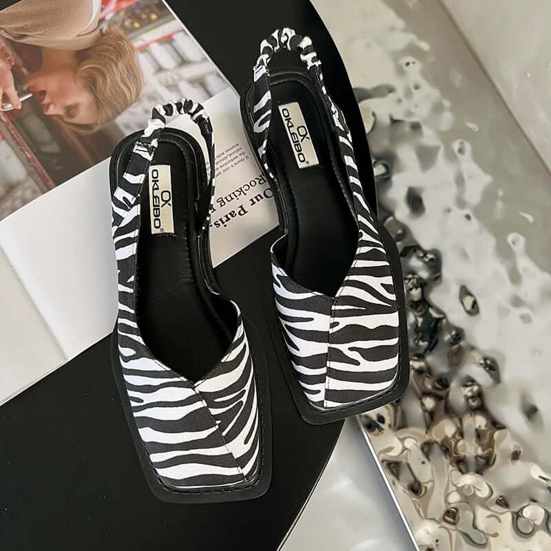 Square Toe Elastic Slingback Flat Sandals