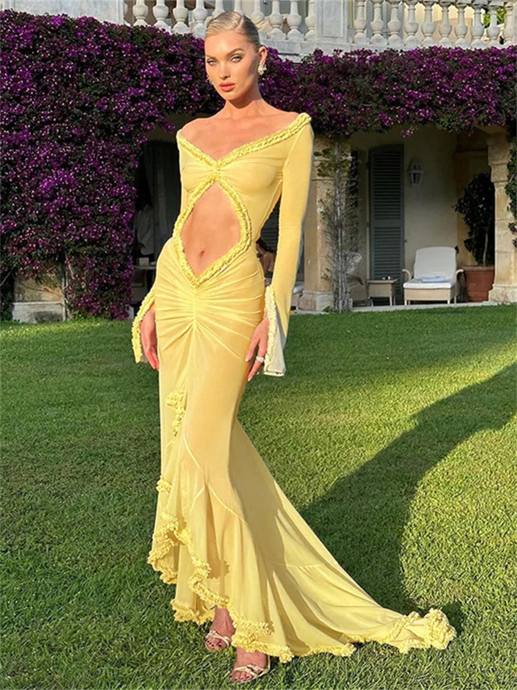 Sheer Hollow Ruffle Lace Maxi Dress - View 6