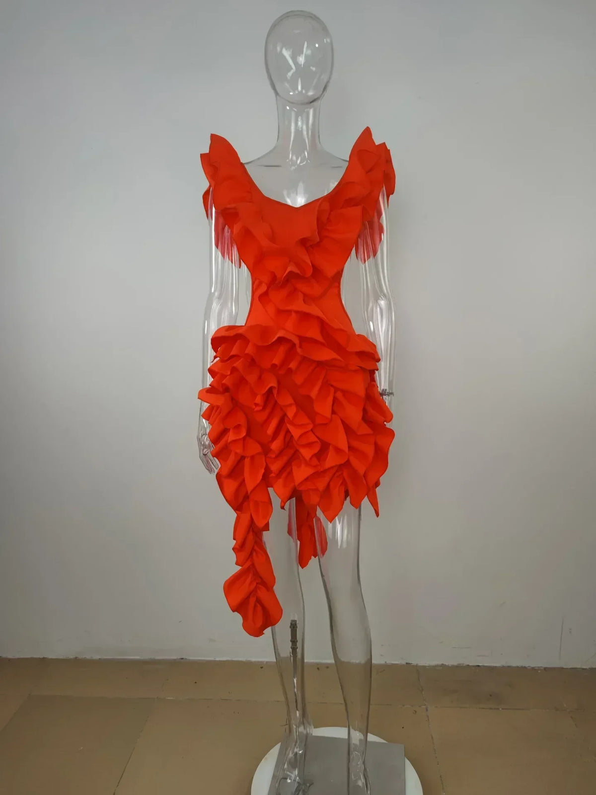 Sleeveless Tiered Ruffle Cut Out Asymmetric Hem Mini Party Dress 5