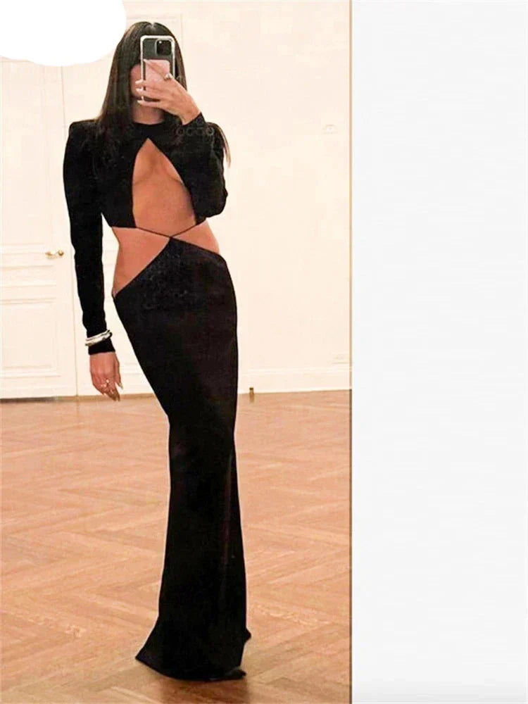 Black Cut Out Long Sleeve Dress Y2K Party Dress - View 6