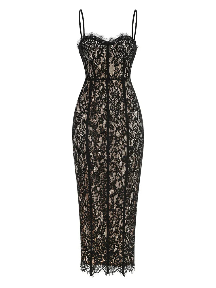 BRENDA LACE MAXI DRESS Black