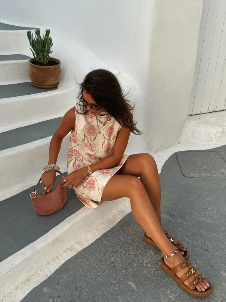 Fabiana Minimalist Mini Dress with Flowers Chic Silhouette Collection