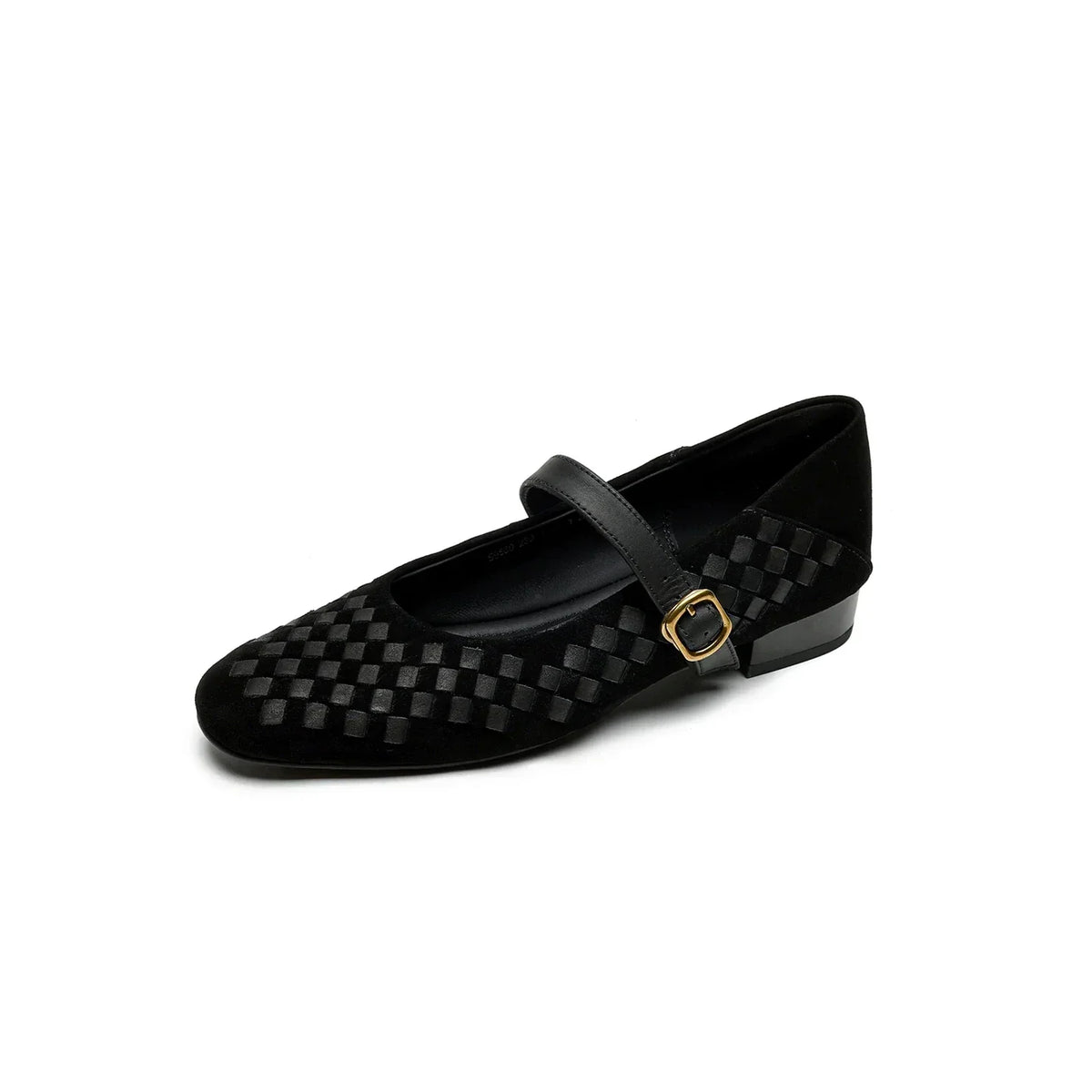 Woven Suede-Look Square Toe Buckle Strap Mary Jane Flats