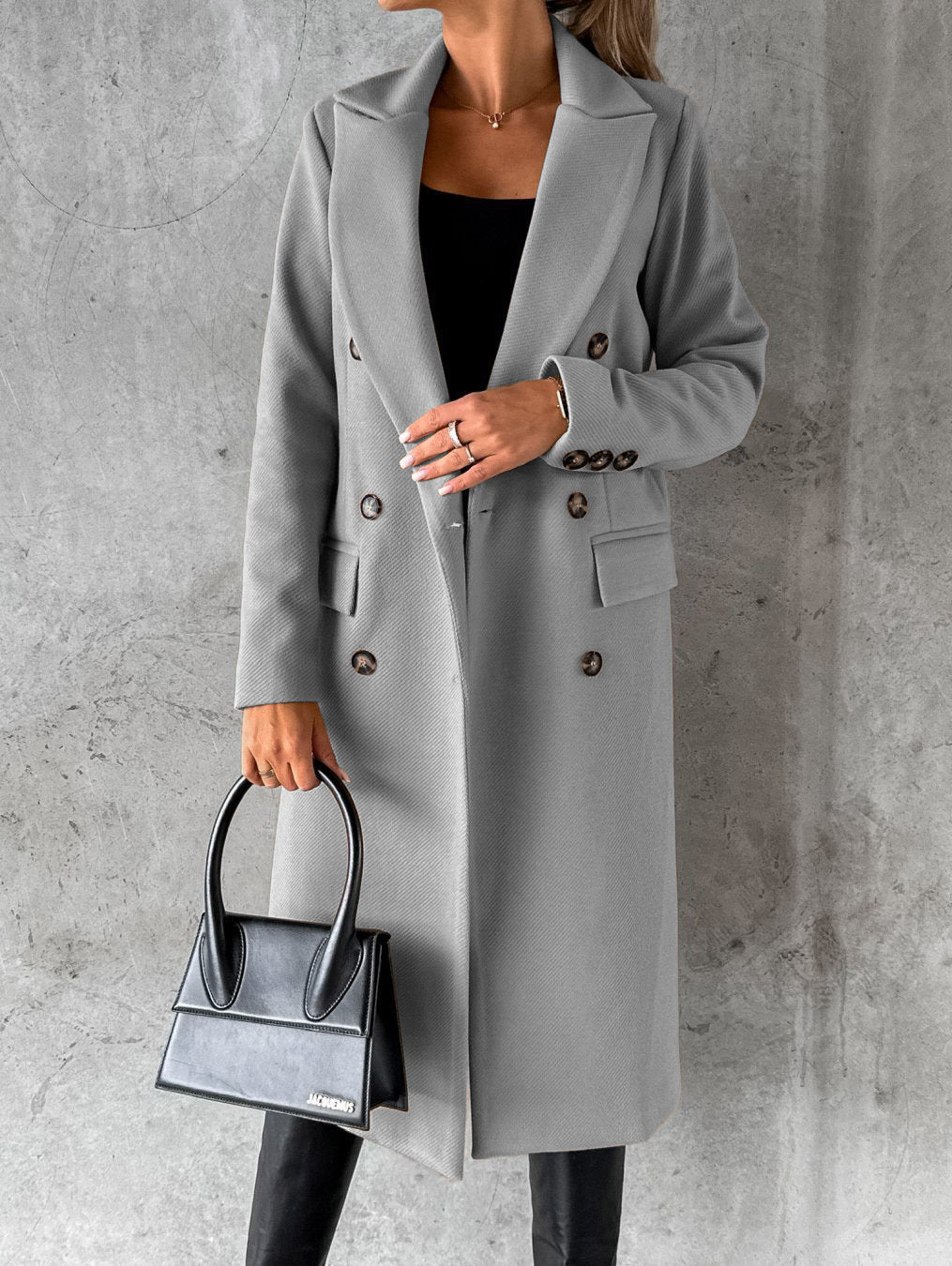 Double Breasted Notch Lapel Longline Coat