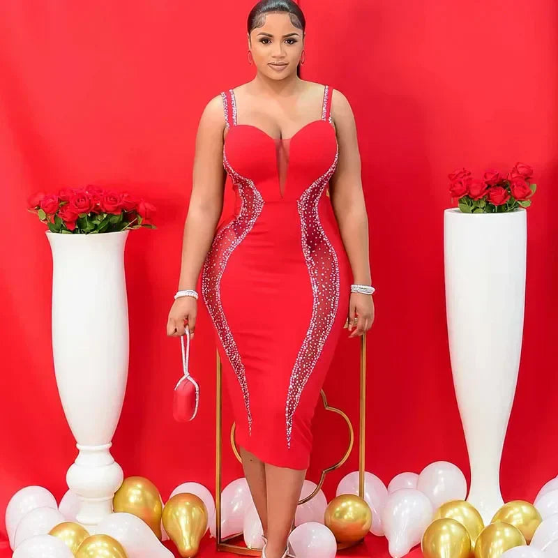 Diamond Patchwork Mesh Midi Dress - View 4