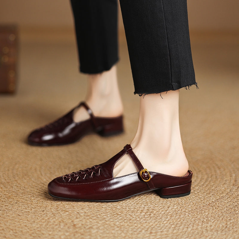 Square Toe T-Strap Buckle Low Block Heel Mary Jane
