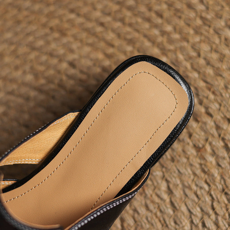 Square Toe Cut Out Strap Block Heel Mules